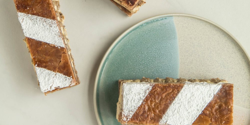 Mille Feuille de pecanas y vainilla